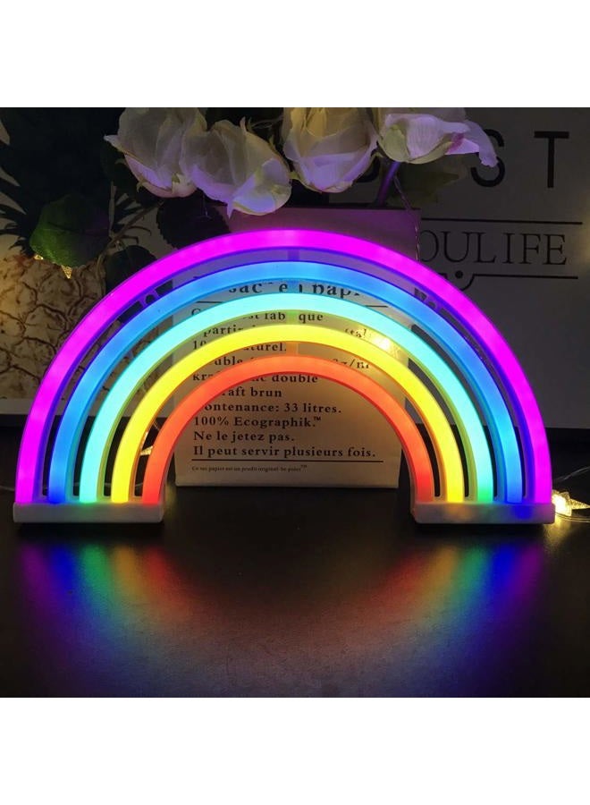 QiaoFei Rainbow Neon Light Signs,Rainbow Wall Decor for Girls Children Baby Room LED Lamp Rainbow Decor Kids Gifts,Battery or USB Operated Table LED Night Lights - Image 1