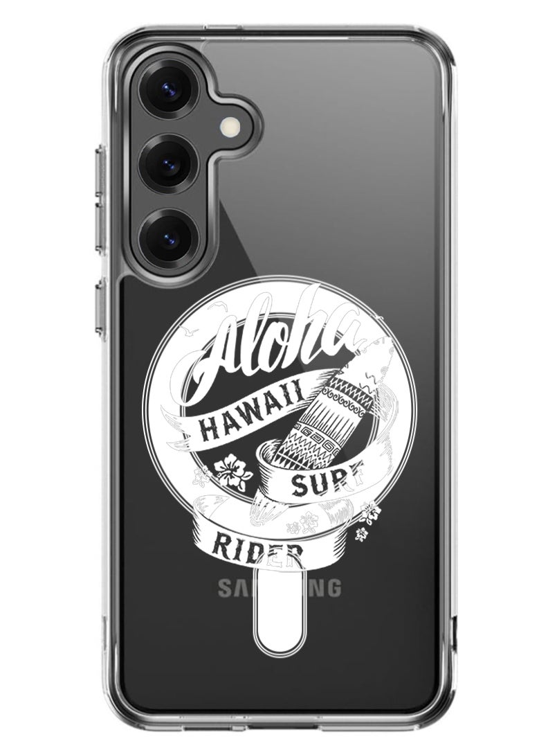 Theodor Magnetic Case for Samsung Galaxy S25 6.2-inch Compatible with MagSafe Wireless Charging, Shockproof Phone Bumper Cover Aloha hawaii Surf rider White  - Image 1