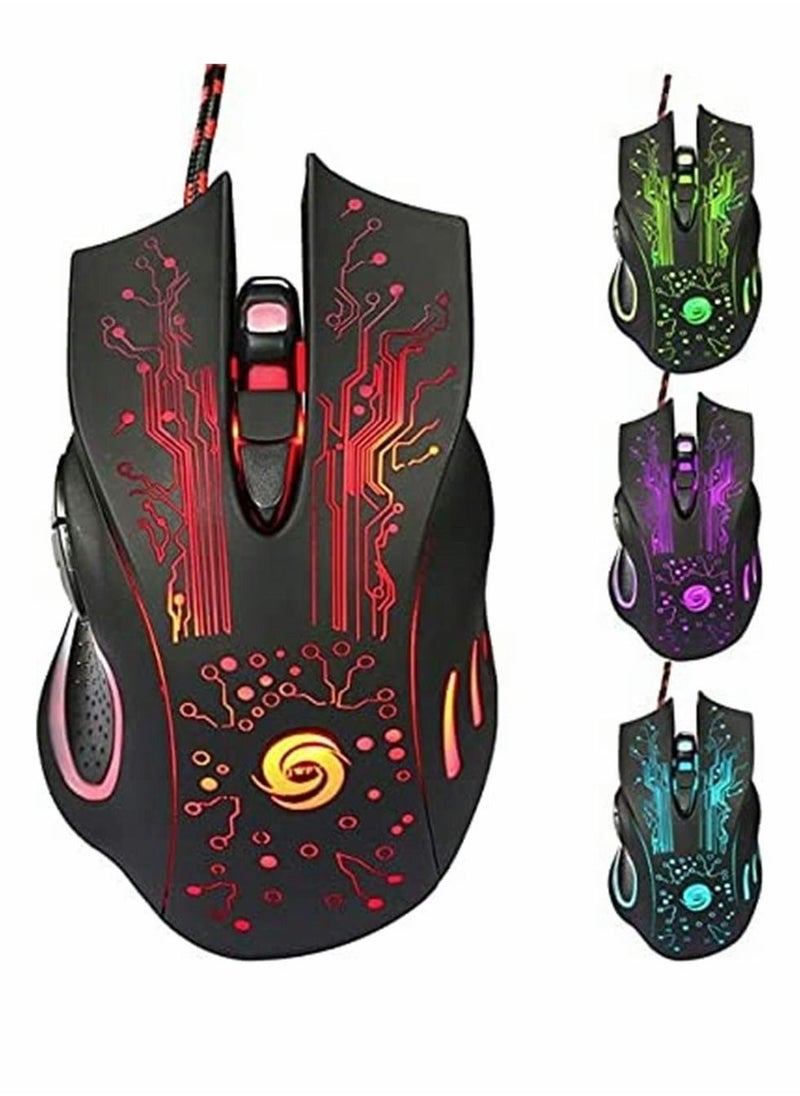 Gaming Mice, Computer Gaming Mouse Wired Manipulator Gaming Mouse Glare USB Wired Gaming Mouse Adjustable 7 Buttons LED Backlit Professional Gamer Mice Ergonomic, for PC Laptop (Black Seven Colors)  - Image 1