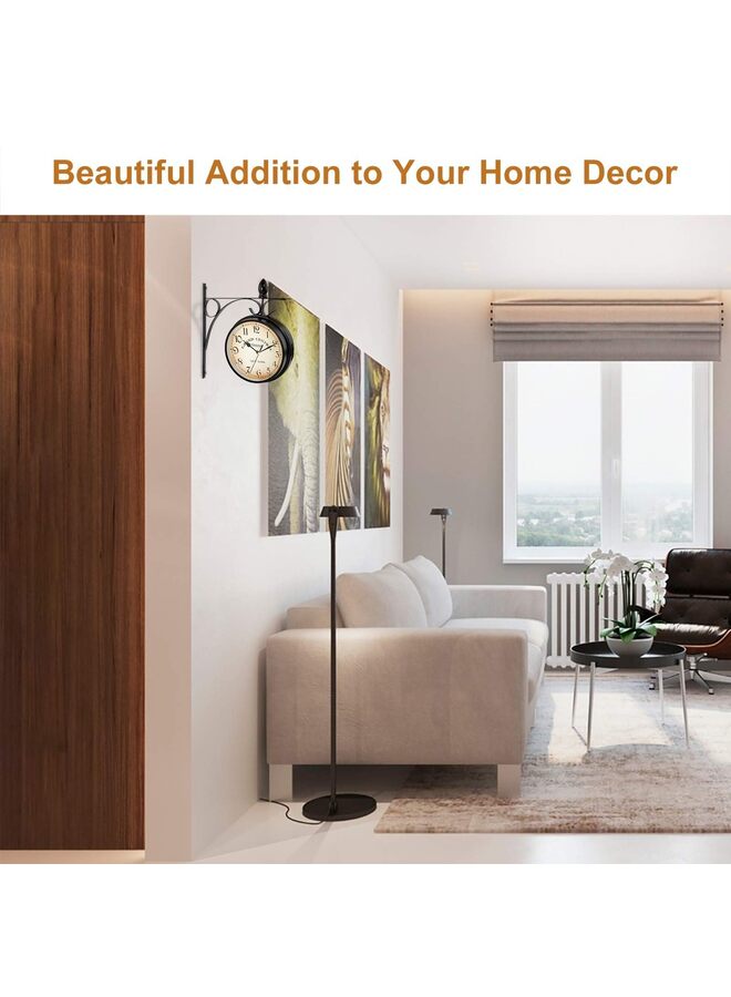 Double Sided Wall Clock | Vintage Double Sided Clock Wall Mounted Double Sided Train Station Clock Retro Double Sided Clock Hanging for Patio Garden Home Living Room Bedroom - Image 5