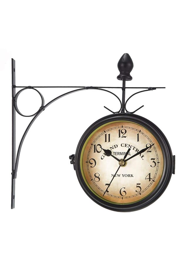 Double Sided Wall Clock | Vintage Double Sided Clock Wall Mounted Double Sided Train Station Clock Retro Double Sided Clock Hanging for Patio Garden Home Living Room Bedroom - Image 1