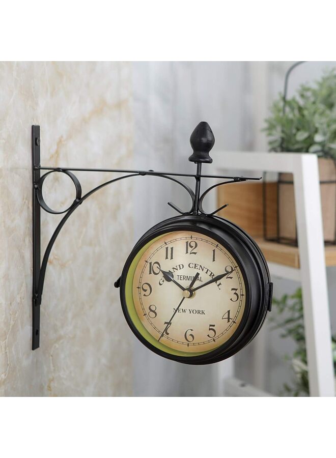 Double Sided Wall Clock | Vintage Double Sided Clock Wall Mounted Double Sided Train Station Clock Retro Double Sided Clock Hanging for Patio Garden Home Living Room Bedroom - Image 4