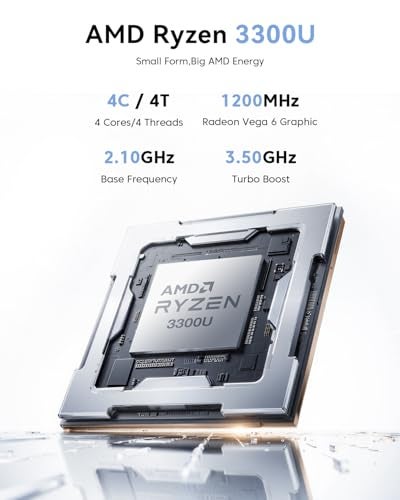 KAMRUI P1 Mini PC AMD Ryzen 3300U (4C/4T, up to 3.5GHz), Mini Desktop Computer 16GB RAM 256GB M.2 SSD, 4K Triple Display/LAN/WiFi/BT/USB3.2 Type-C/HDMI 2.0/DP 1.4 Mini Computer for Home Office - Image 3
