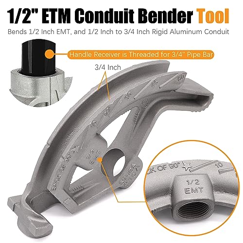 Fuzbaxy 1/2-inch EMT Conduit Pipe,Conduit Hand Bender Tool for 1/2 in. EMT Pipes,Bender Head Aluminum - Image 4
