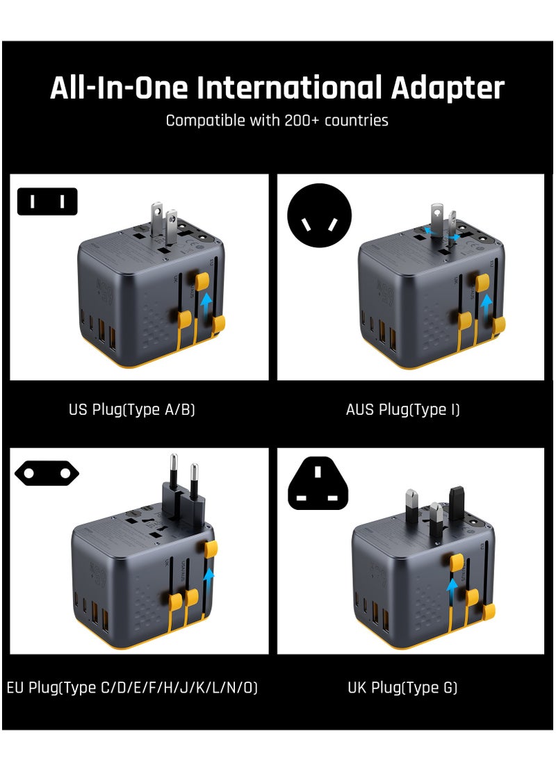 VOLTME 7-in-1 Universal Travel Adapter with 65W GaN Charger - 3 USB-C PD Ports & 2 USB-A QC 4.0 Ports, Universal Plug Adapter Supports 200+ Countries (US/EU/UK/AU), Fast Charging for iPhone 16/15/14, Galaxy S25/S24/S23, MacBook Pro/Air, iPad, Xiaomi, OnePlus - 2500W Max Output, Small and Compact International Power Adapter - Image 5