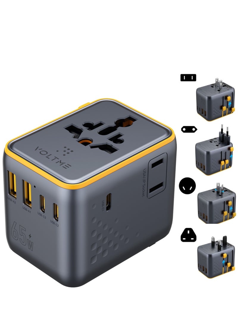 VOLTME 7-in-1 Universal Travel Adapter with 65W GaN Charger - 3 USB-C PD Ports & 2 USB-A QC 4.0 Ports, Universal Plug Adapter Supports 200+ Countries (US/EU/UK/AU), Fast Charging for iPhone 16/15/14, Galaxy S25/S24/S23, MacBook Pro/Air, iPad, Xiaomi, OnePlus - 2500W Max Output, Small and Compact International Power Adapter - Image 1