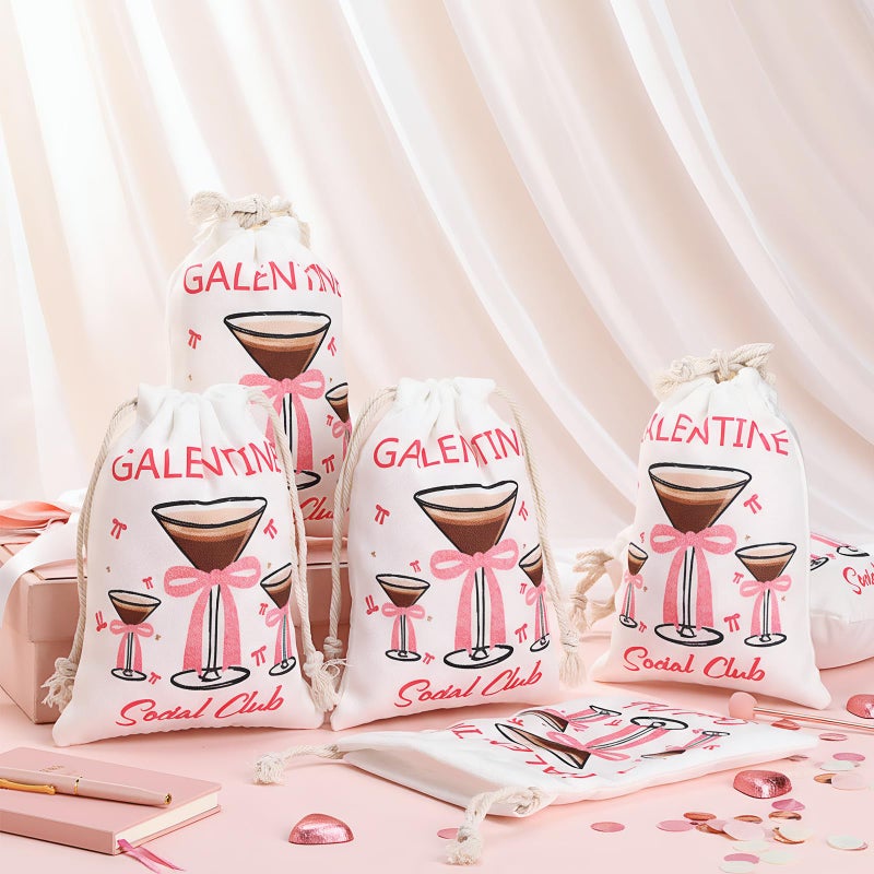 Sanwuta 12 Pcs Galentines Day Gifts Bags Valentines Day Gifts for Galentines Gang Party Favors Pink Bow Martini Party Supplies Social Club Drawstring Bag for Women Friend Bestie Celebration Decoration - Image 3