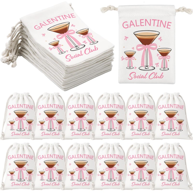 Sanwuta 12 Pcs Galentines Day Gifts Bags Valentines Day Gifts for Galentines Gang Party Favors Pink Bow Martini Party Supplies Social Club Drawstring Bag for Women Friend Bestie Celebration Decoration - Image 1