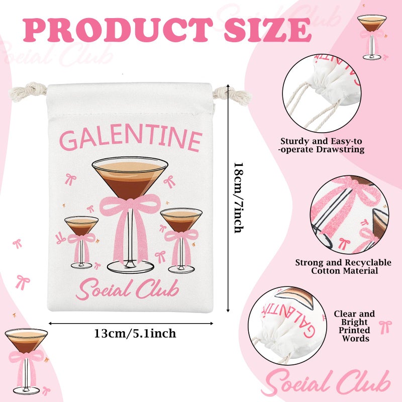 Sanwuta 12 Pcs Galentines Day Gifts Bags Valentines Day Gifts for Galentines Gang Party Favors Pink Bow Martini Party Supplies Social Club Drawstring Bag for Women Friend Bestie Celebration Decoration - Image 2