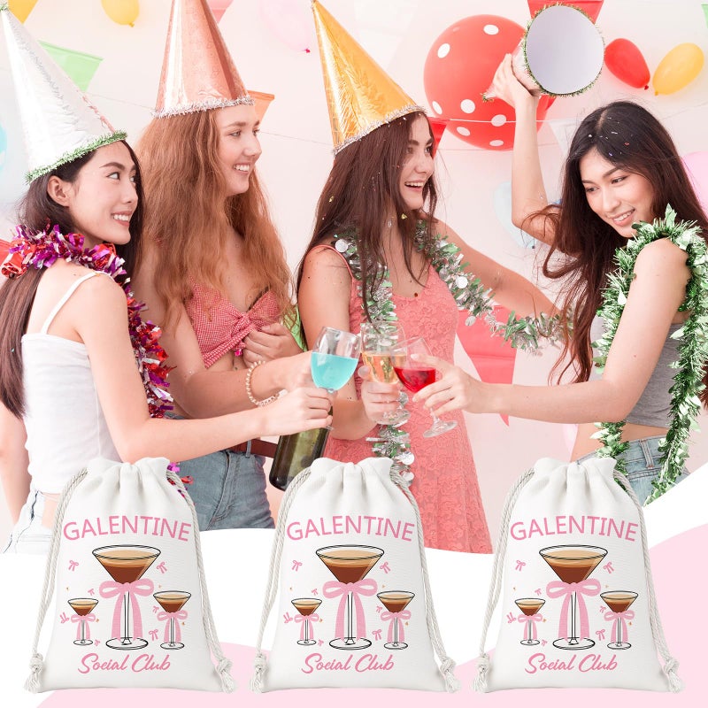 Sanwuta 12 Pcs Galentines Day Gifts Bags Valentines Day Gifts for Galentines Gang Party Favors Pink Bow Martini Party Supplies Social Club Drawstring Bag for Women Friend Bestie Celebration Decoration - Image 5