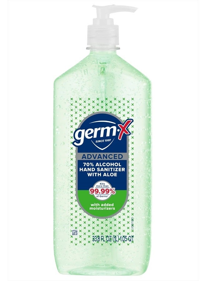 Germ-X Advanced Hand Sanitizer with Aloe and Vitamin E, Non-Drying Moisturizing Gel, Instant and No Rinse Formula, Pump Bottle, 1 Liter  - Image 1