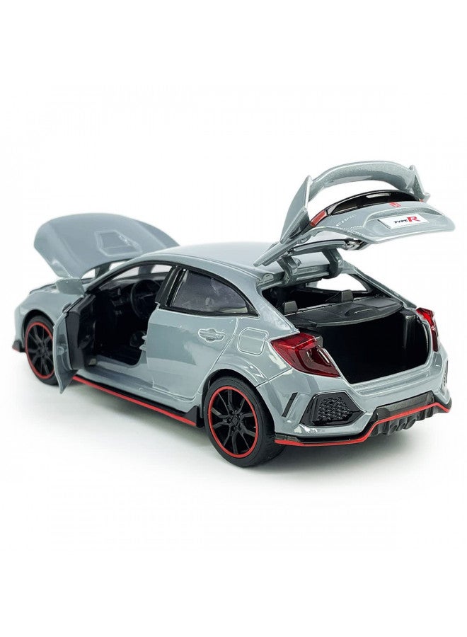 Metanyl Civic Type R Toy Car Hatchback Sports Diecast Model Car 1/32 Scale Metal Pull Back Vehicles, Doors Open Light Sound, Toys for Boys Kids Birthday Gifts Mens Collection, Cement Grey - Image 3