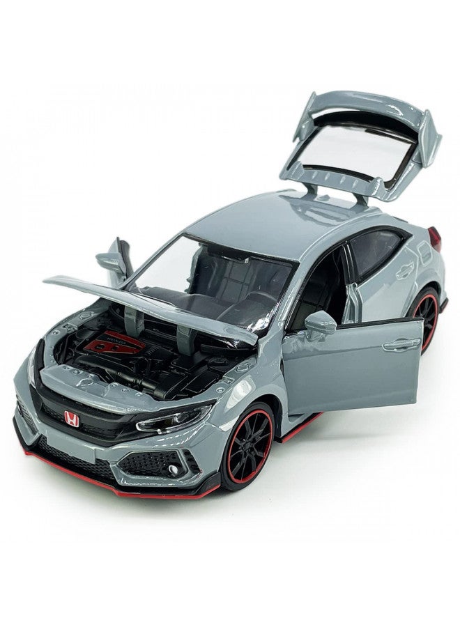 Metanyl Civic Type R Toy Car Hatchback Sports Diecast Model Car 1/32 Scale Metal Pull Back Vehicles, Doors Open Light Sound, Toys for Boys Kids Birthday Gifts Mens Collection, Cement Grey - Image 2