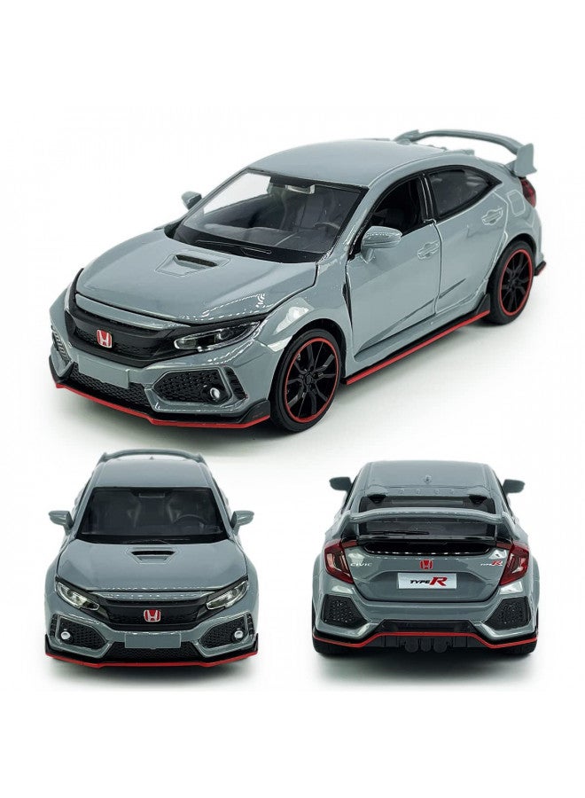 Metanyl Civic Type R Toy Car Hatchback Sports Diecast Model Car 1/32 Scale Metal Pull Back Vehicles, Doors Open Light Sound, Toys for Boys Kids Birthday Gifts Mens Collection, Cement Grey - Image 4