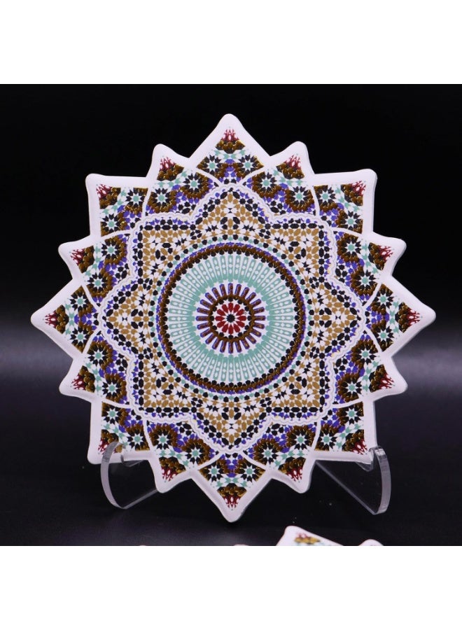 Moroccan Ceramic Coasters with Cork Base, Set of 4 - Image 4