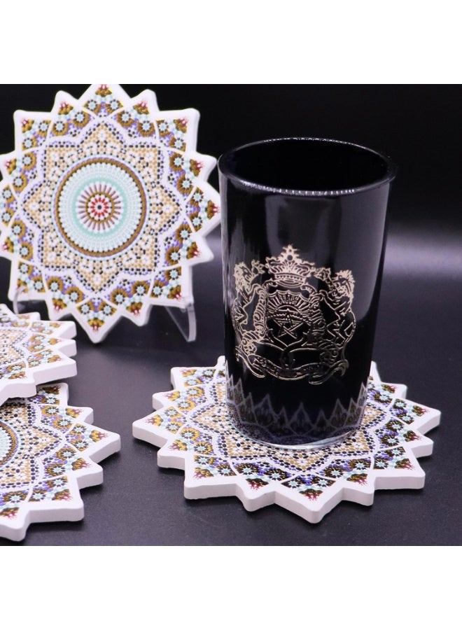 Moroccan Ceramic Coasters with Cork Base, Set of 4 - Image 5