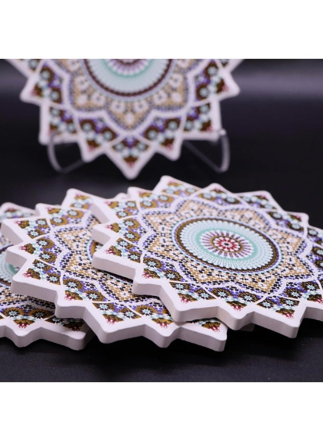 Moroccan Ceramic Coasters with Cork Base, Set of 4 - Image 2