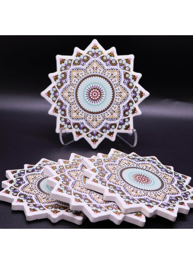 Moroccan Ceramic Coasters with Cork Base, Set of 4 - Image 3