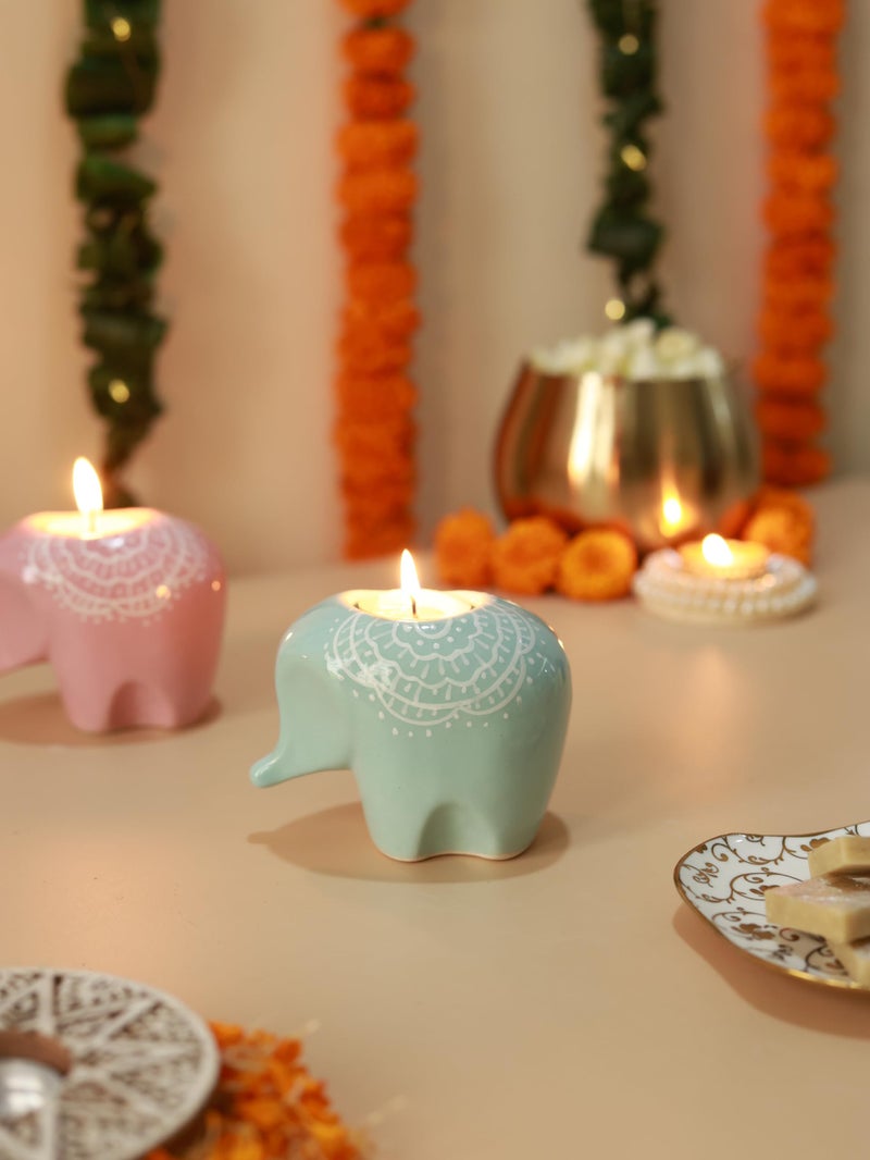 Craftribal's Elephant Shaped Ceramic Table Tea-Light Holder-Votive Tealight Holder for Dining Table Candle Stand for Home Decoration Candle Holders for Home Items in Living Room(Mulitoclor,Set of 6) - Image 5