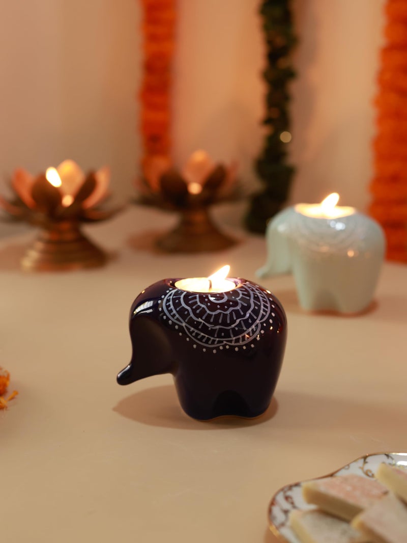 Craftribal's Elephant Shaped Ceramic Table Tea-Light Holder-Votive Tealight Holder for Dining Table Candle Stand for Home Decoration Candle Holders for Home Items in Living Room(Mulitoclor,Set of 6) - Image 4
