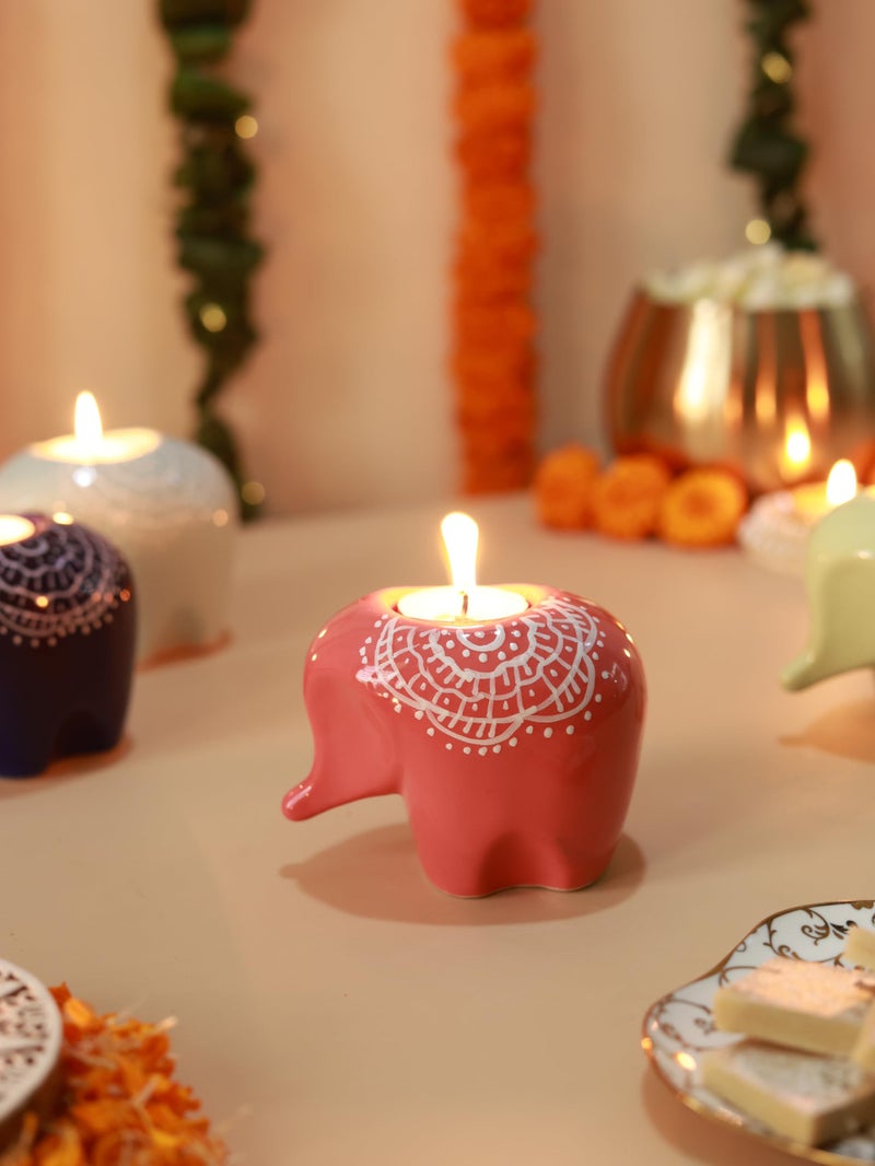 Craftribal's Elephant Shaped Ceramic Table Tea-Light Holder-Votive Tealight Holder for Dining Table Candle Stand for Home Decoration Candle Holders for Home Items in Living Room(Mulitoclor,Set of 6) - Image 2
