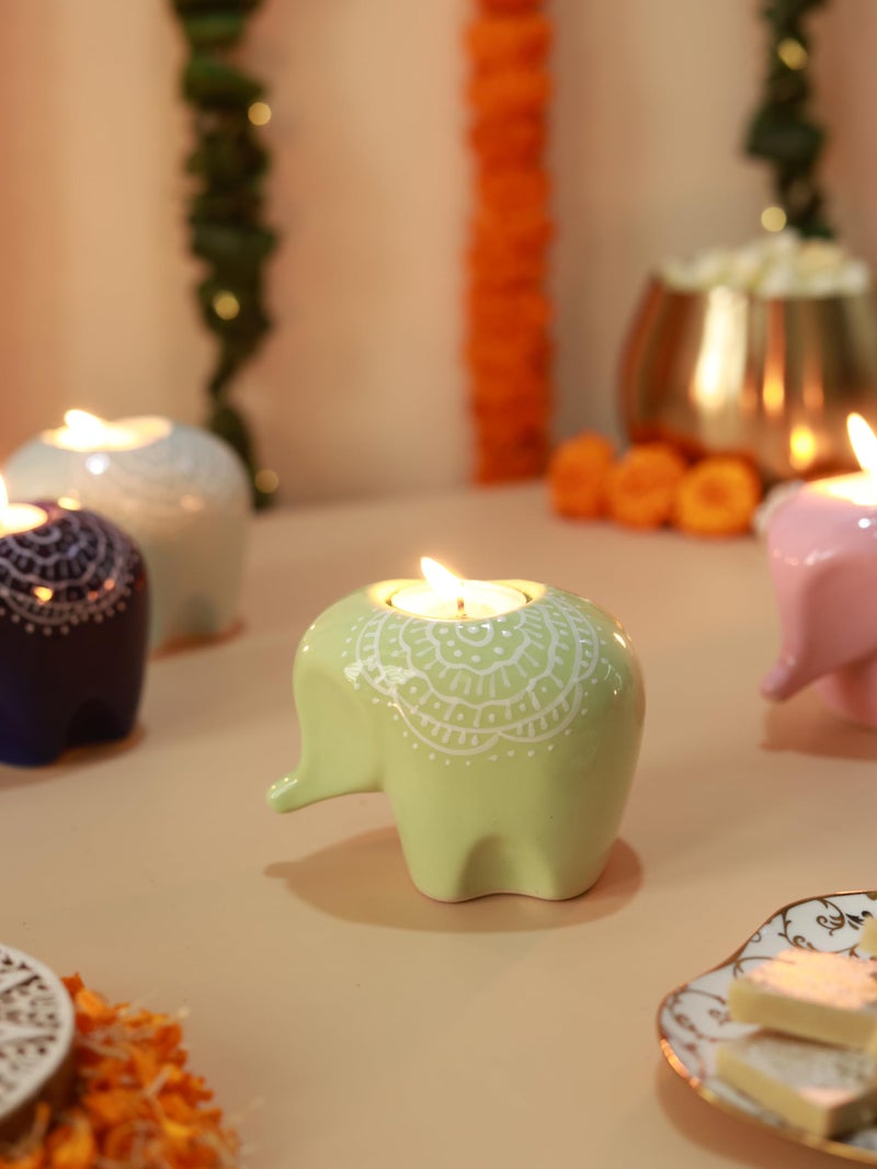 Craftribal's Elephant Shaped Ceramic Table Tea-Light Holder-Votive Tealight Holder for Dining Table Candle Stand for Home Decoration Candle Holders for Home Items in Living Room(Mulitoclor,Set of 6) - Image 3