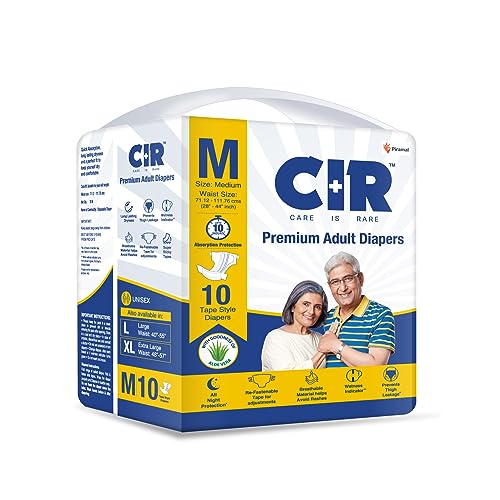 CIR Premium Adult Diaper - Tape Style | All Night Protection with Aloe Vera | Medium (M) Size | Waist (71-111cm|28"-44") | 10 Units - Image 1