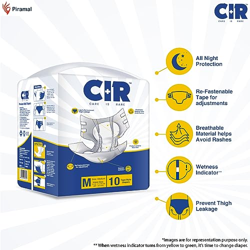 CIR Premium Adult Diaper - Tape Style | All Night Protection with Aloe Vera | Medium (M) Size | Waist (71-111cm|28"-44") | 10 Units - Image 2