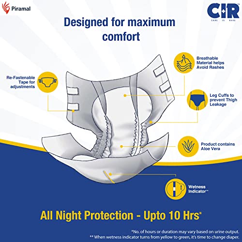 CIR Premium Adult Diaper - Tape Style | All Night Protection with Aloe Vera | Medium (M) Size | Waist (71-111cm|28"-44") | 10 Units - Image 4