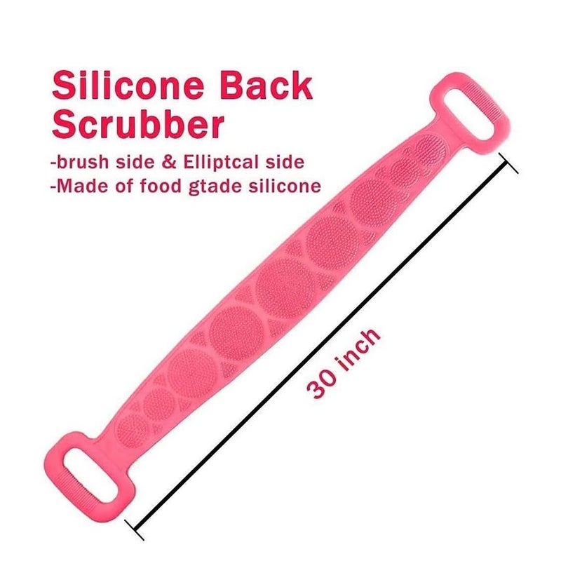 Silicone Body Back Scrubber Double Side Bathing Brush for Skin Deep Cleaning Massage Dead Skin Removal Exfoliating Belt for Shower Easy to Clean BODY BACK BELT SCRUBBER Pink - Image 4