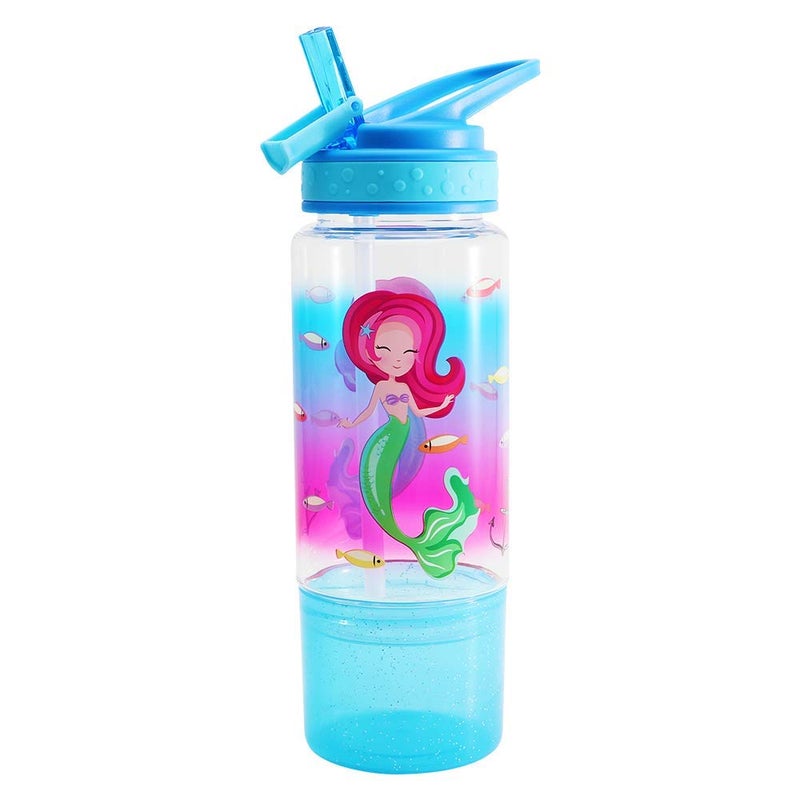 Home Tune 18oz Kids Water Drinking Sip Bottle Tritan BPA Free Flip Straw Lid Easy Open Lightweight Snack Compartment LeakProof Water Bottle with Cute Design For Girls Boys Mermaid