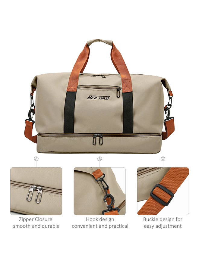 SHABILI Women Nylon Sports Bag, Tourist Shoulder Crossbody Handbag Trolley Bag, Ladies Large-Capacity Multi-pocket Durable Waterproof Dry-Wet Separation Pocket, for Youth Casual Travel Daily Use (Beige) - Image 4