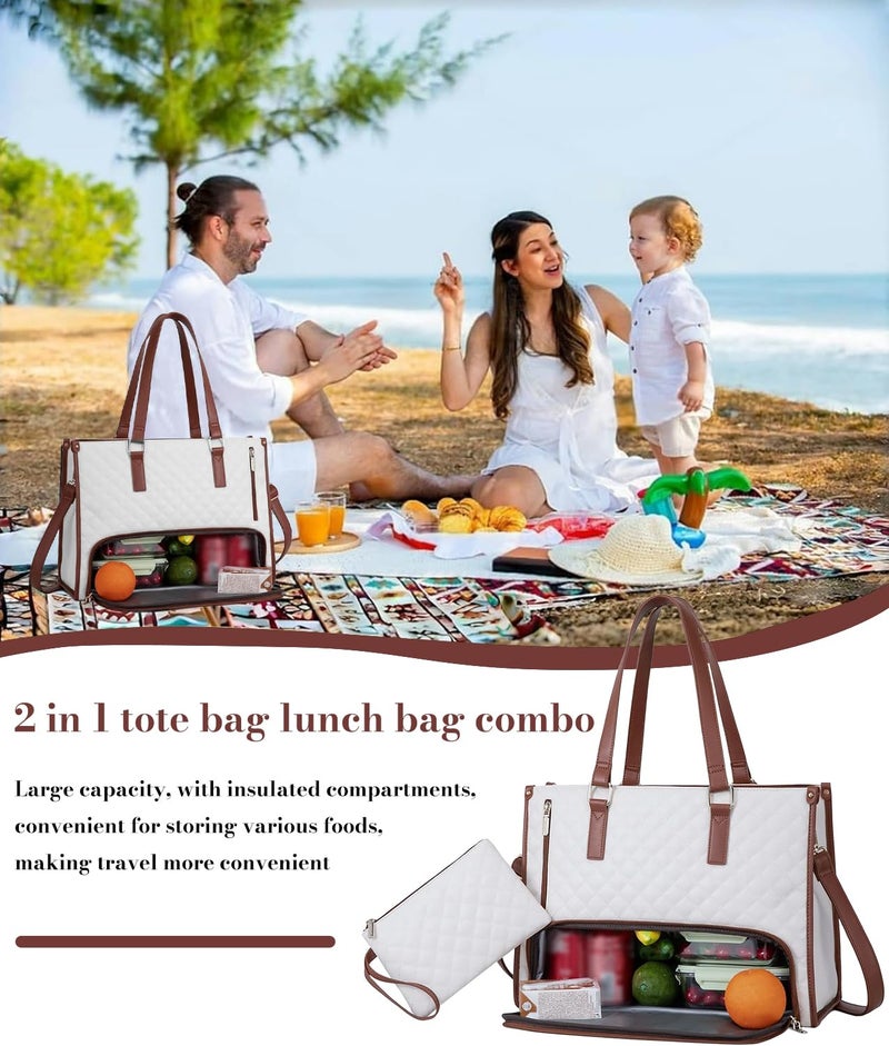 PALAY® Tote Bag for Woman Lunch Bag with Insulated Compartment 2 in 1 Lunch Tote Bags for Women Shoulder Bags for Business, Office,Travel, Beach,Casual - Image 4