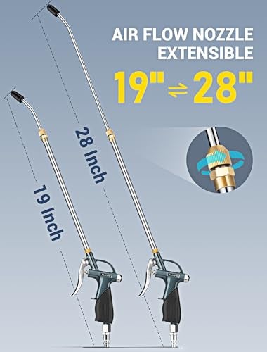 JASTIND High Pressure Air Blower Gun 1928 Inch Extension Long Air Nozzle Blow Gun with Rubber Grip Quick Plug Heavy Duty Industrial Air Blow Gun Pneumatic Tool for Air Compressor Attachments - Image 3
