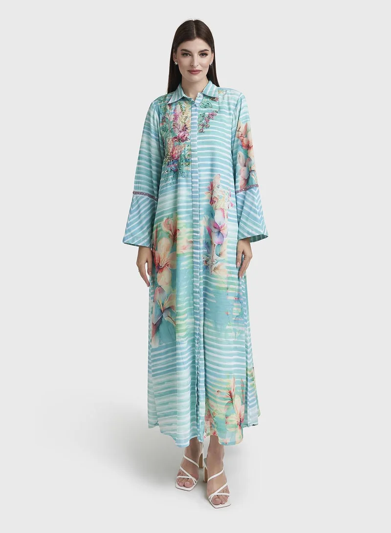 Kashkha Green Floral Printed Georgette Maxi Dress (VDE373)