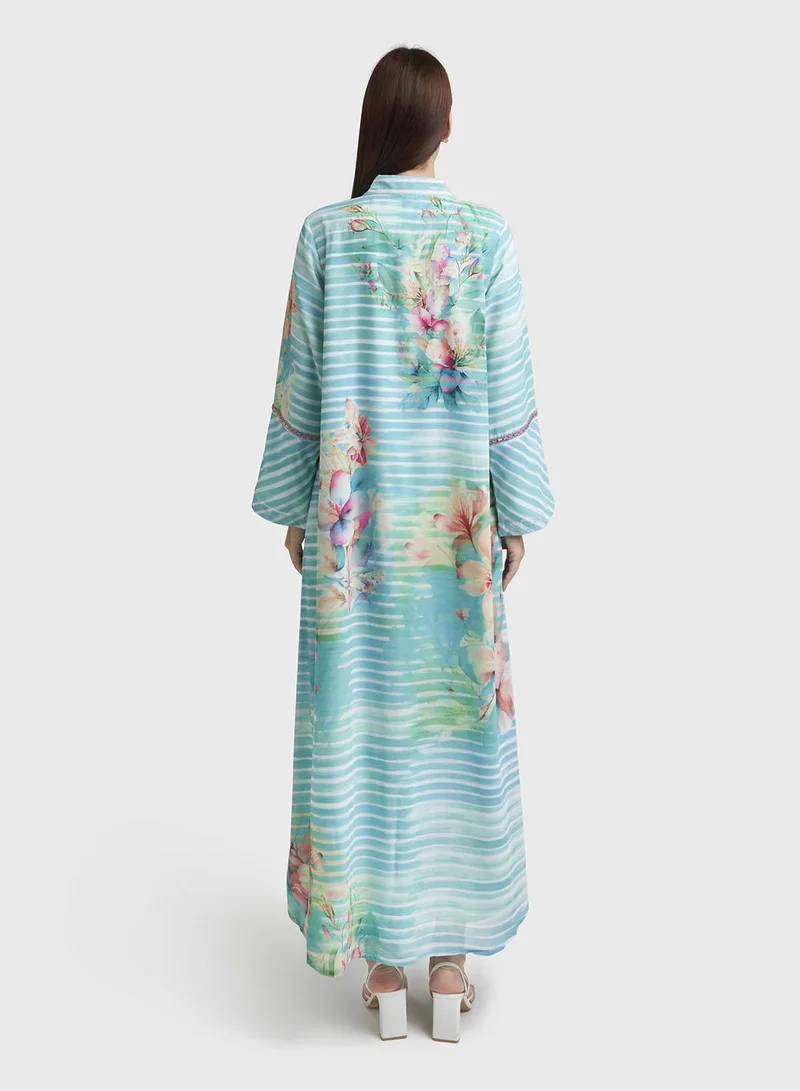 Kashkha  Green Floral Printed Georgette Maxi Dress (VDE373) for Women | Best Price UAE