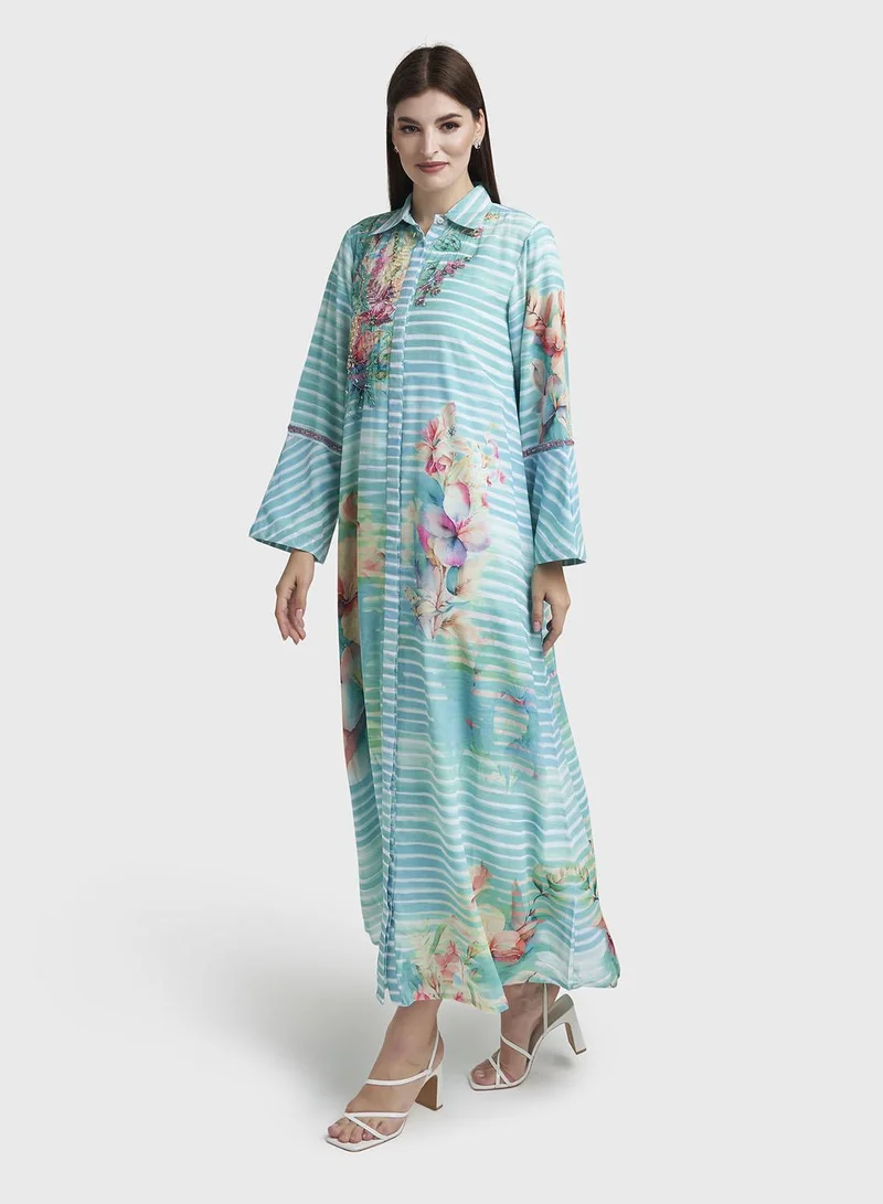 Kashkha  Green Floral Printed Georgette Maxi Dress (VDE373) for Women | Best Price UAE