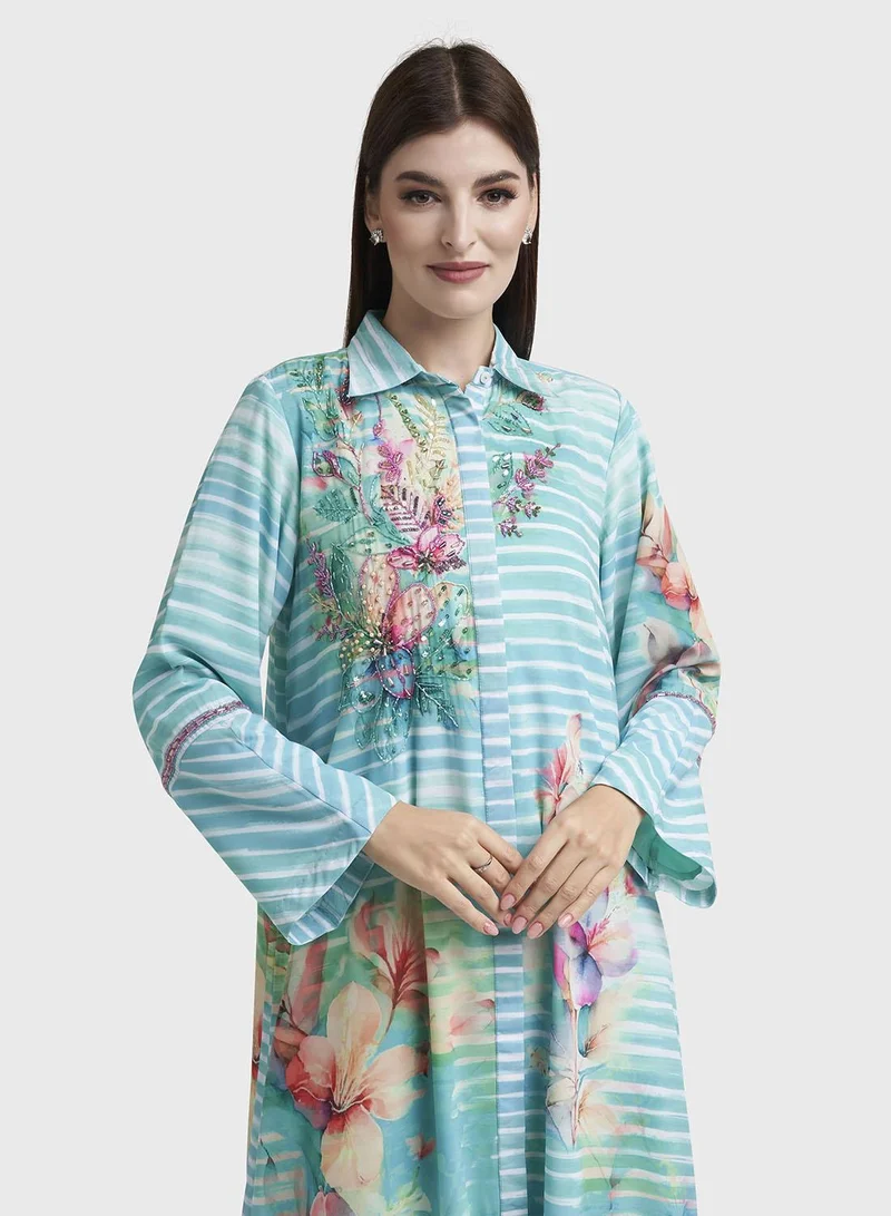 Kashkha Green Floral Printed Georgette Maxi Dress (VDE373)