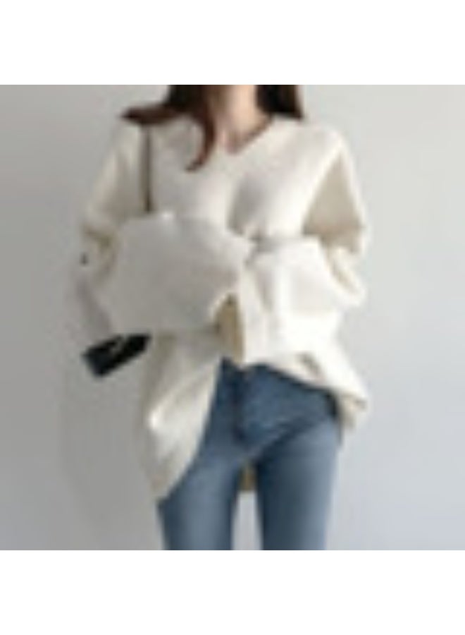 NIBEMINENT Loose V-neck Sweater Women Autumn Winter Korean Office Lady Solid Color Knitwear Simplicity All-match Knitting Tops - Image 1