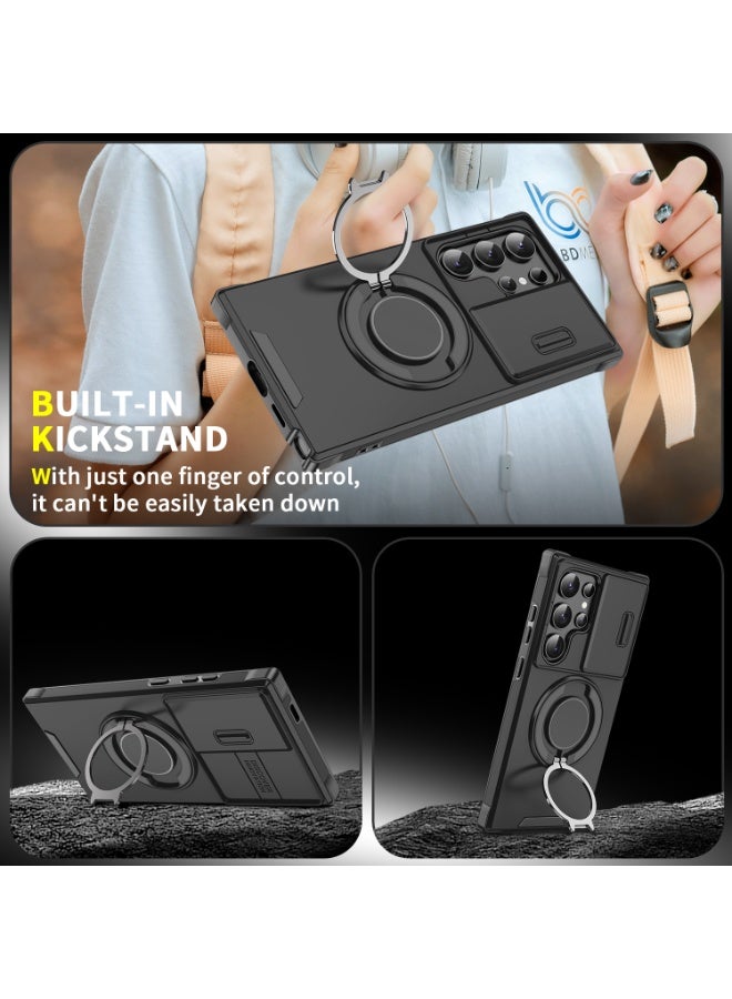 KENSUO for Samsung S24 Ultra  MagSafe Case with Slide Camera Cover, Strong Magnet, 360° Magnetic Ring Stand, Shockproof Drop Protection, Anti-Scratch, Four Corners Full Camera Protective Kickstand Cover  - Image 3