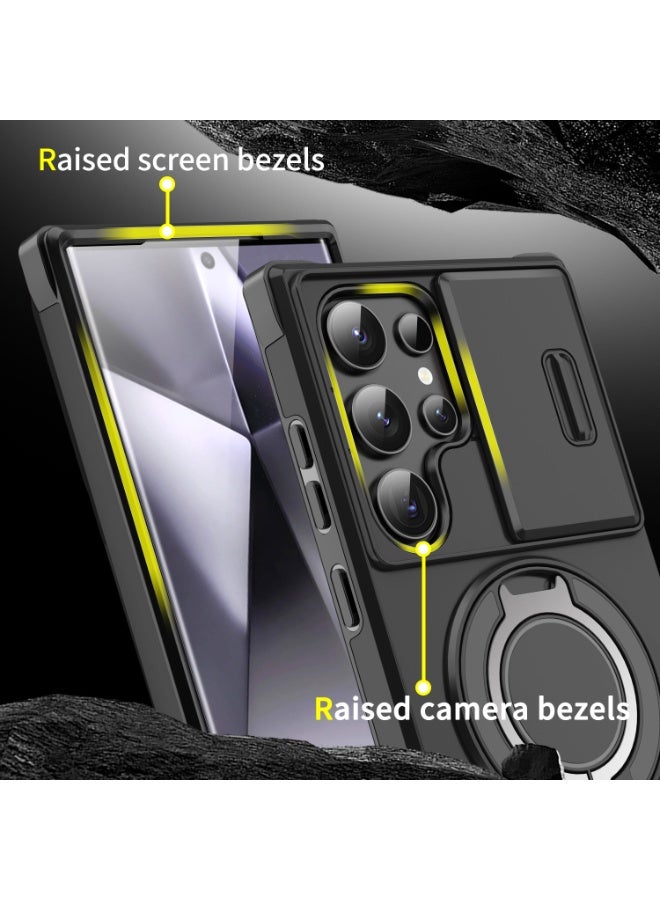 KENSUO for Samsung S24 Ultra  MagSafe Case with Slide Camera Cover, Strong Magnet, 360° Magnetic Ring Stand, Shockproof Drop Protection, Anti-Scratch, Four Corners Full Camera Protective Kickstand Cover  - Image 4