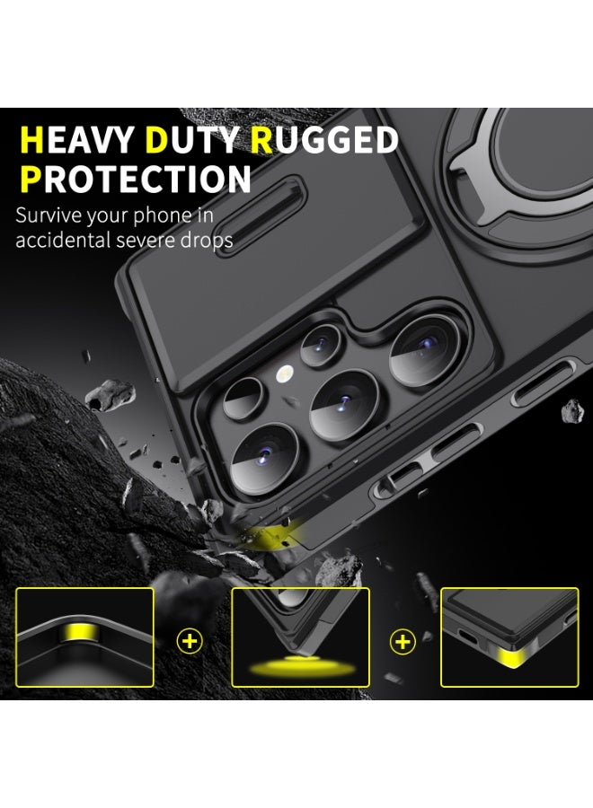 KENSUO for Samsung S24 Ultra  MagSafe Case with Slide Camera Cover, Strong Magnet, 360° Magnetic Ring Stand, Shockproof Drop Protection, Anti-Scratch, Four Corners Full Camera Protective Kickstand Cover  - Image 2