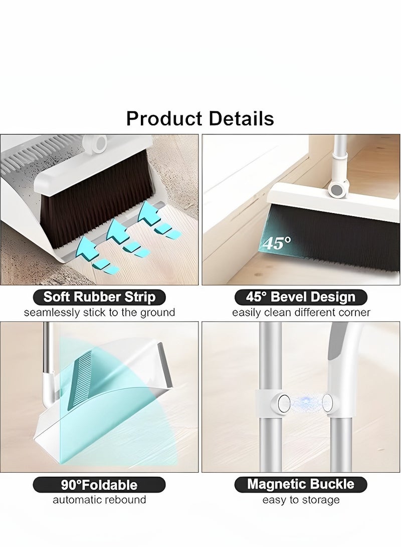 ARNOTEC Broom and Dustpan Set with Squeegee | 180° Rotating Head, Upright Storage, Clip-On Design, Dense Soft Bristles | Ideal for Home and Office Cleaning (White) - Image 5
