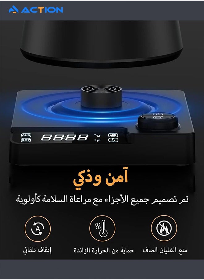 أكشن - ابريق تسخين كهربائي لجوزة الإوزة للقهوة والشاي، غلاية ذكية، غلاية كهربائية متغيرة درجة الحرارة مع مسجلة، من الفولاذ المقاوم للصدأ، خاصية الحفاظ على الدفء، 1 لتر(مع فلتر قهوة بحجم 02 باللون الأبيض والخشبي) - Image 1