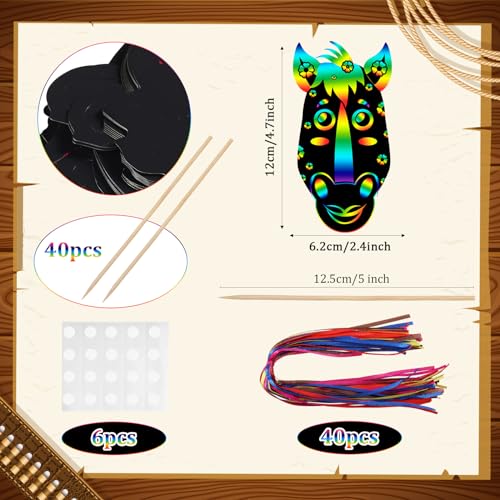 Hungdao 80 Pcs Horse Craft Horse Face Scratch Cards Colorful Rainbow Western Cowboy Scratch Paper Art with Wooden Stylus for DIY Western Theme Birthday PartyActivities - Image 5