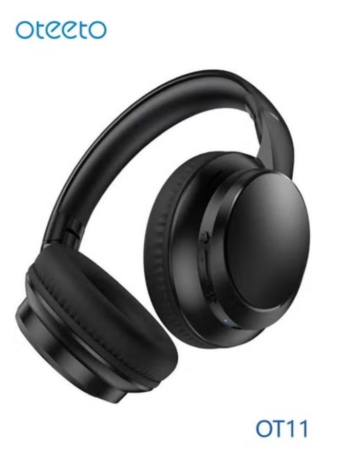 Oteeto OT11 Wireless Over-Ear Bluetooth Headphones – Foldable Headband Headset with Deep Bass, Clear Sound, Long Battery Life & Built-in Mic | Comfortable Wireless Audio Headphones with Button Controls – Black - Image 2