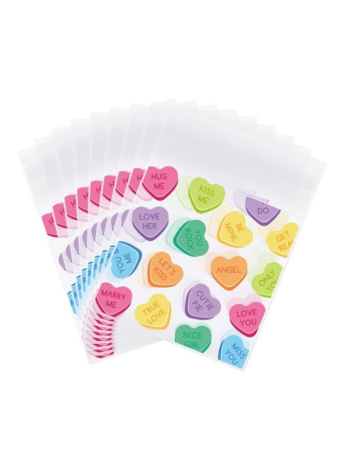 Whaline 320Pcs Valentine'S Day Self Adhesive Treat Bags Conversation Heart Print Cellophane Gift Bags Clear Candy Goodie Bags For Wedding Party Cookie Snack Packing Supplies  - Image 1
