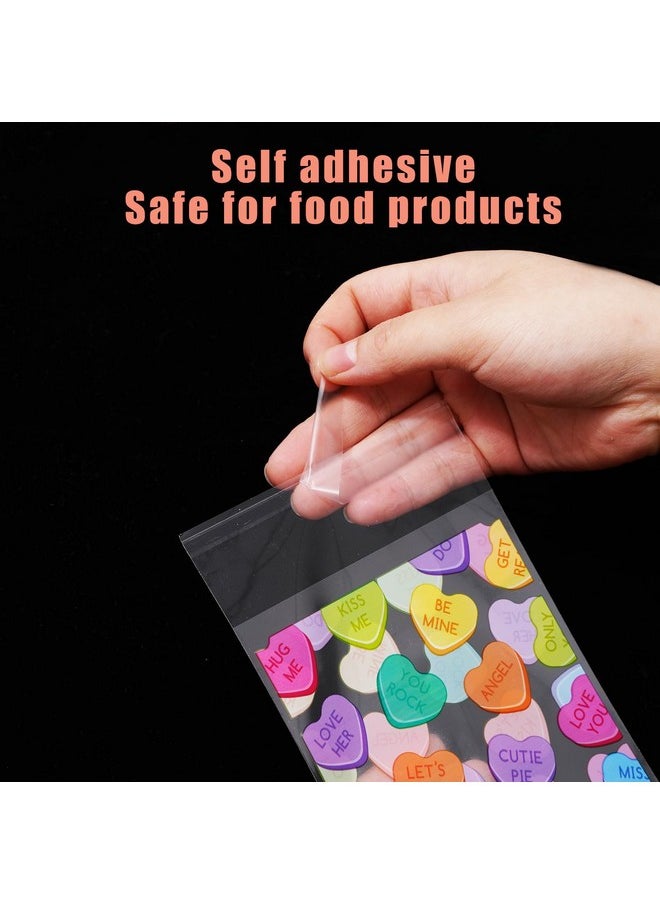 Whaline 320Pcs Valentine'S Day Self Adhesive Treat Bags Conversation Heart Print Cellophane Gift Bags Clear Candy Goodie Bags For Wedding Party Cookie Snack Packing Supplies  - Image 4