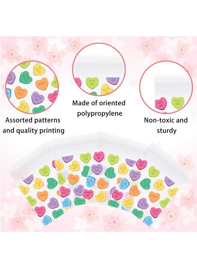 Whaline 320Pcs Valentine'S Day Self Adhesive Treat Bags Conversation Heart Print Cellophane Gift Bags Clear Candy Goodie Bags For Wedding Party Cookie Snack Packing Supplies  - Image 3