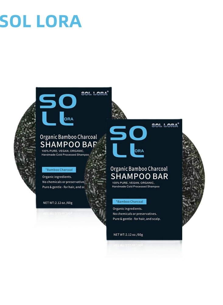 SOL LORA 2pcs Bamboo Charcoal Shampoo Soap, Grey Hair Reverse Bar, Deep Cleansing for Oily Scalp and Dandruff, Reduces Grease and Itch, for Hair Growth and Frizz Control - Image 1